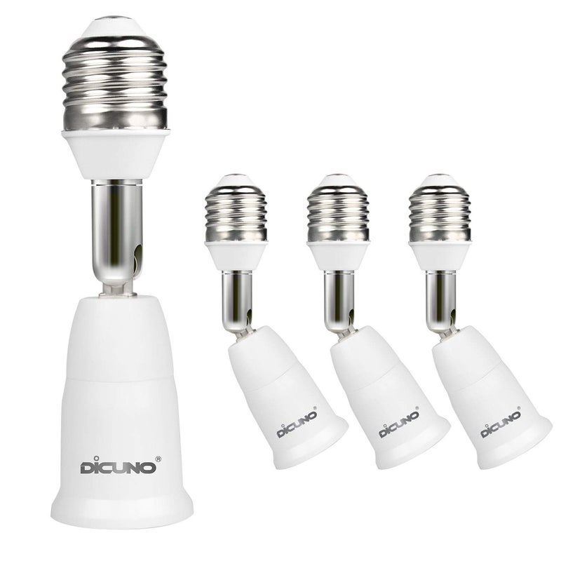 DiCUNO E26 to E26 Socket Extender (9.5CM/3.74IN Extension), Standard Screw Base, 165â„ƒ Heat-Resistant, Maximum Wattage 200W, Socket Base Extension Adapter, 180 Degree Bendable, 4-Pack - Image 1